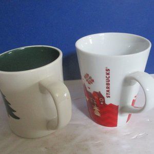 2 Starbucks Mugs 12oz 2008/ 11oz undated Excellent